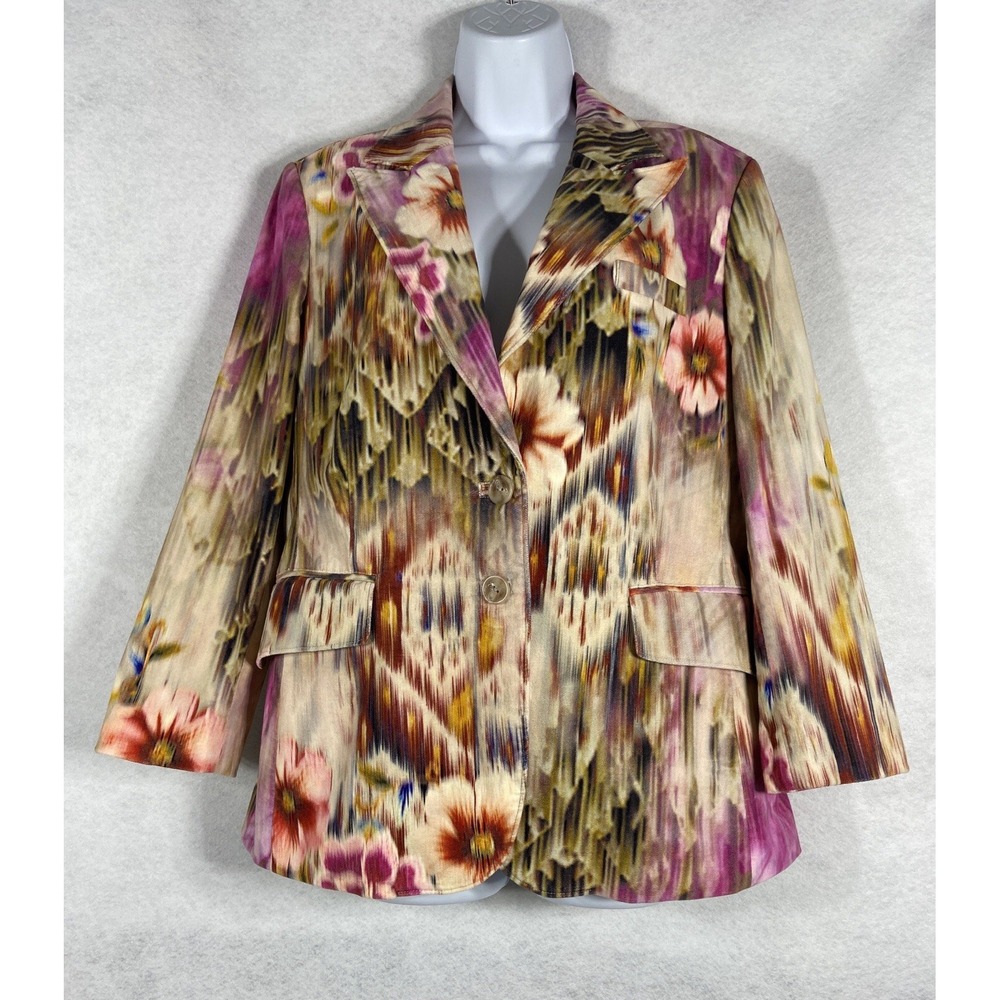 Robert Graham Jacket Women's 12 Pink Beige Velvet Blazer Floral Long Sleeves